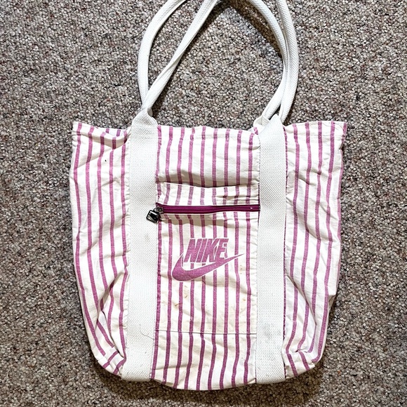 Nike Handbags - Vintage Nike Pink Striped Canvas Tote Bag